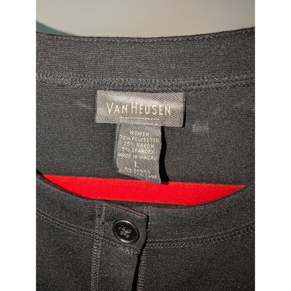 Van Heusen Black Knit Button Up Long Sleeve Top w/ Pockets - Women's Size Large - Picture 6 of 6